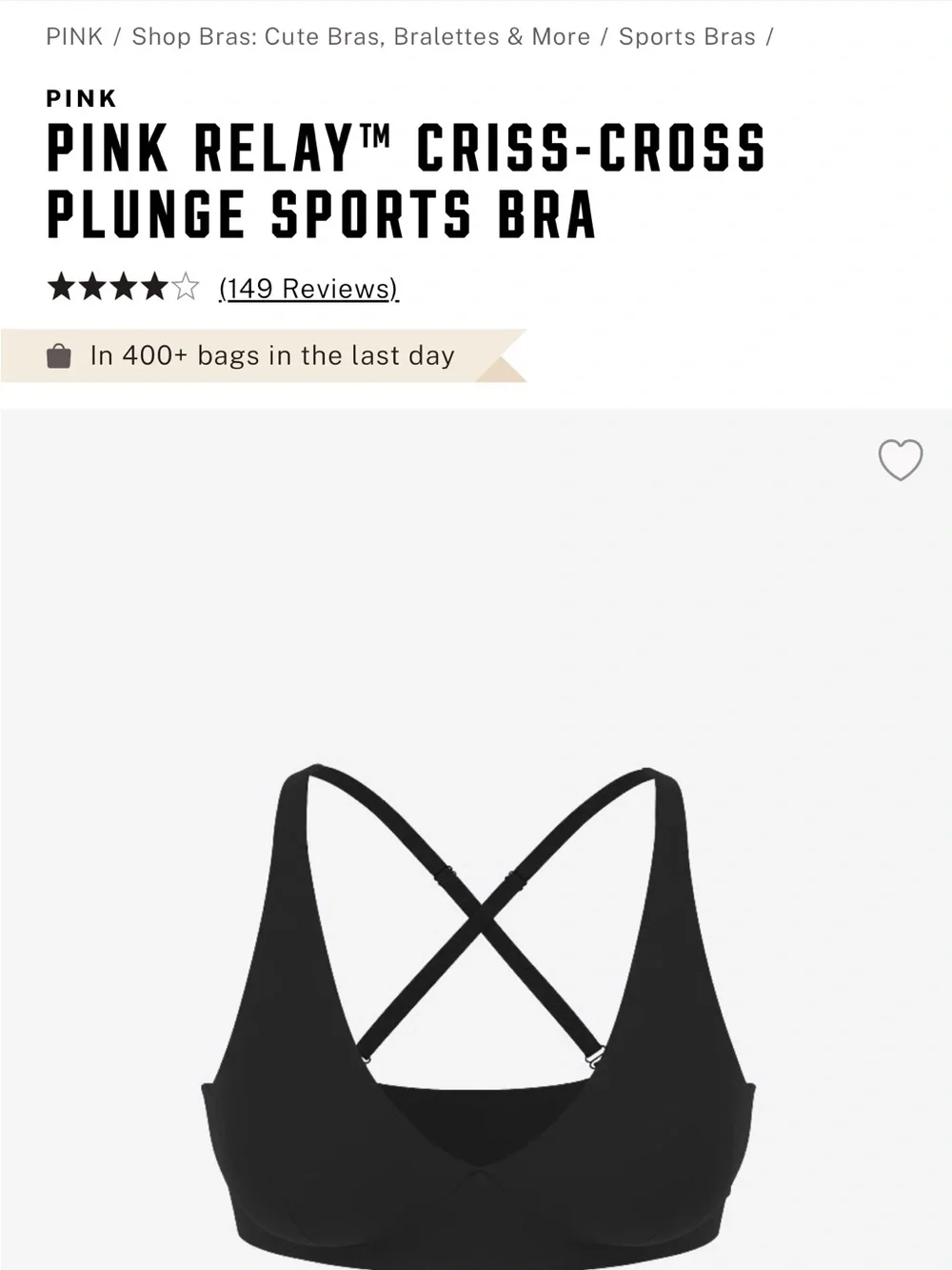Victoria's Secret Black Wireless Bralette with Adjustable Straps pink relay